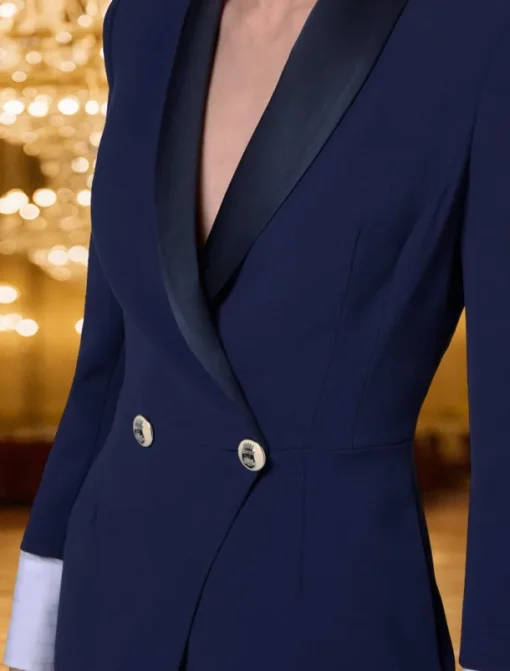 Blazer Dress Mermaid / Trumpet Mother of the Bride Dress Tuxedo Dress Elegant Party Satin Shawl Lapel Floor Length Long Sleeve with Metal Buttons and Slit