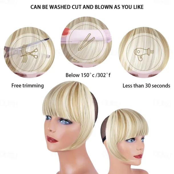 Blonde Bangs Clip in Bangs Blonde Clip in Thick Natural Full Front Neat Bangs Straight Fringe Bang with Temples One Piece Hairpiece