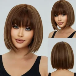 Blonde Bob Wig with Bangs 13 Short Bob Wigs for Women Short Blonde Wig with Dark Roots Heat Resistant Synthetic Wig Natural Looking for Daily Use Party and Cosplay