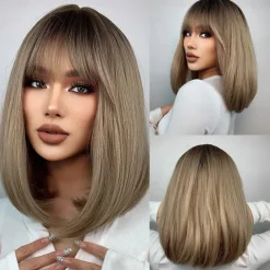 Blonde Bob Wig with Bangs 13 Short Bob Wigs for Women Short Blonde Wig with Dark Roots Heat Resistant Synthetic Wig Natural Looking for Daily Use Party and Cosplay