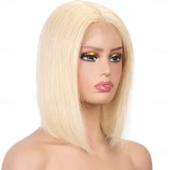 Blonde Bob Wigs Human Hair 613 Blonde Bob Wig 13x4 HD Transparent Lace Front Bob Wigs For Women Pre Plucked With Baby Hair Glueless Short Straight Cut Bob Wig 10 Inch