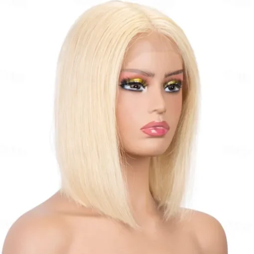 Blonde Bob Wigs Human Hair 613 Blonde Bob Wig 13x4 HD Transparent Lace Front Bob Wigs For Women Pre Plucked With Baby Hair Glueless Short Straight Cut Bob Wig 10 Inch