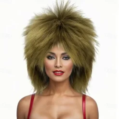 Blonde Curly Wig Mullet Blonde Brown Wig with Dark Roots 70s 80s Rocker Wig Two Tone Layered Wig Cosplay Costume Wigs Women Men (Blonde Spiky Wig) Halloween Wigs