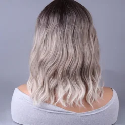 Blonde Ombre Wig Short Bob Wig Short Curly Wavy Wig With Bangs for Women Wig Heat Resistant Synthetic Hair Wigs for Daily Use Cosplay Wig With Wig Cap Halloween Wigs