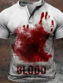 Blood stains Designer Steampunk Men's 3D Print T shirt Tee Carnival Party Street T shirt White Short Sleeve Henley Collar Shirt Summer Spring Clothing Apparel S M L XL XXL XXXL