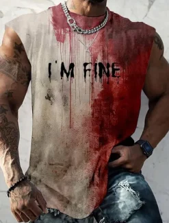 Blood stains Fashion Daily Men's 3D Print T shirt Tee Party Street T shirt Khaki Sleeveless Crew Neck Shirt Summer Spring Clothing Apparel S M L XL XXL XXXL