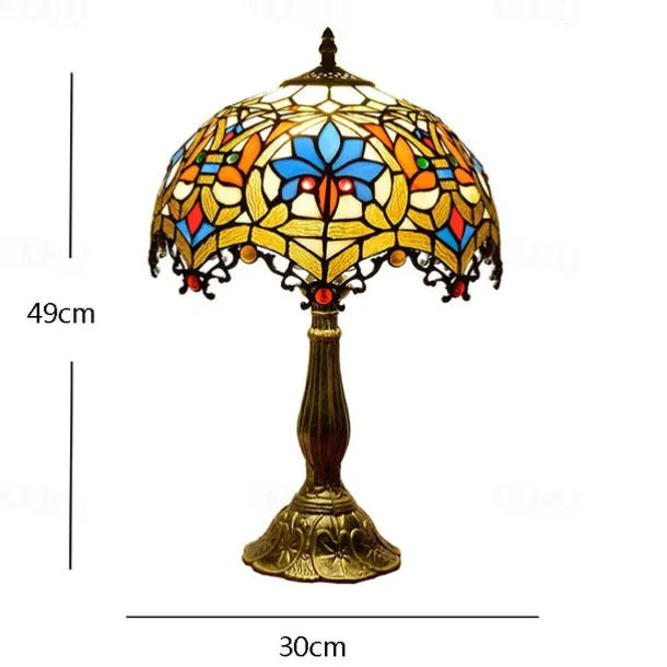 Blue Green Stained Glass Vintage Table Lamp 12X12X18 Inches Dragonfly Style Bedside Nightstand Desk Lamp for Living Room Bedroom with 2 LED Bulbs