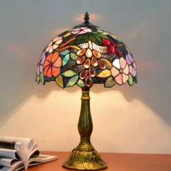 Blue Green Stained Glass Vintage Table Lamp 12X12X18 Inches Dragonfly Style Bedside Nightstand Desk Lamp for Living Room Bedroom with 2 LED Bulbs