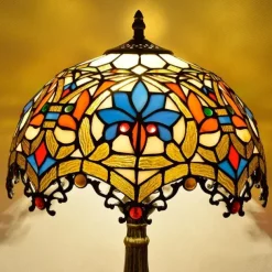 Blue Green Stained Glass Vintage Table Lamp 12X12X18 Inches Dragonfly Style Bedside Nightstand Desk Lamp for Living Room Bedroom with 2 LED Bulbs