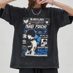 Blue Lock Isagi Yoichi T-shirt Oversized Acid Washed Tee Print Graphic For Couple's Men's Women's Adults' Acid Wash Casual Daily