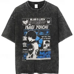 Blue Lock Isagi Yoichi T-shirt Oversized Acid Washed Tee Print Graphic For Couple's Men's Women's Adults' Acid Wash Casual Daily