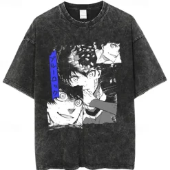 Blue Lock Isagi Yoichi T-shirt Oversized Acid Washed Tee Print Graphic For Couple's Men's Women's Adults' Acid Wash Casual Daily