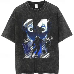Blue Lock Isagi Yoichi T-shirt Oversized Acid Washed Tee Print Graphic For Couple's Men's Women's Adults' Acid Wash Casual Daily