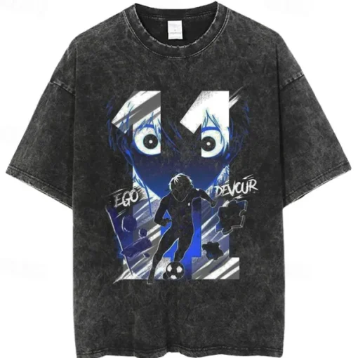 Blue Lock Isagi Yoichi T-shirt Oversized Acid Washed Tee Print Graphic For Couple's Men's Women's Adults' Acid Wash Casual Daily