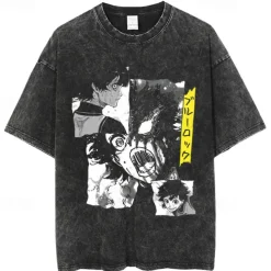 Blue Lock Isagi Yoichi T-shirt Oversized Acid Washed Tee Print Graphic For Couple's Men's Women's Adults' Acid Wash Casual Daily