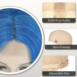 Blue Wig Long Blue Wavy Wigs for Women Middle Part Ombre Blue Wig 26 inch Natural Curly Synthetic Wig Heat Resistant Fiber Wigs for Daily Party Use Halloween Wigs