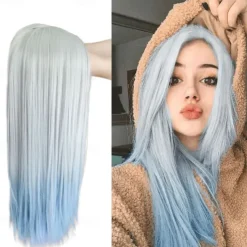 Blue Wigs for Women Synthetic Wig Natural Straight Middle Part Wig Medium Length A15 A16 A17 A18 A19 Synthetic Hair Cosplay Party Fashion Blue White Halloween Wigs