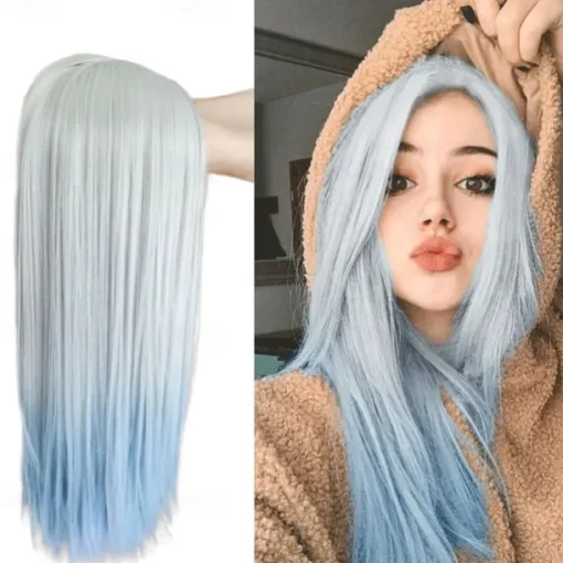 Blue Wigs for Women Synthetic Wig Natural Straight Middle Part Wig Medium Length A15 A16 A17 A18 A19 Synthetic Hair Cosplay Party Fashion Blue White Halloween Wigs