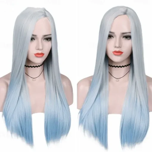 Blue Wigs for Women Synthetic Wig Natural Straight Middle Part Wig Medium Length A15 A16 A17 A18 A19 Synthetic Hair Cosplay Party Fashion Blue White Halloween Wigs