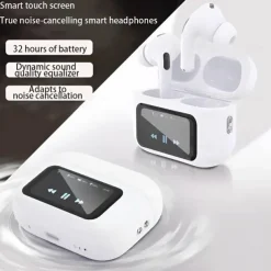 Bluetooth 5.4 wireless earbuds LCD color screen ANC Noise cancelling TWS sports headphones