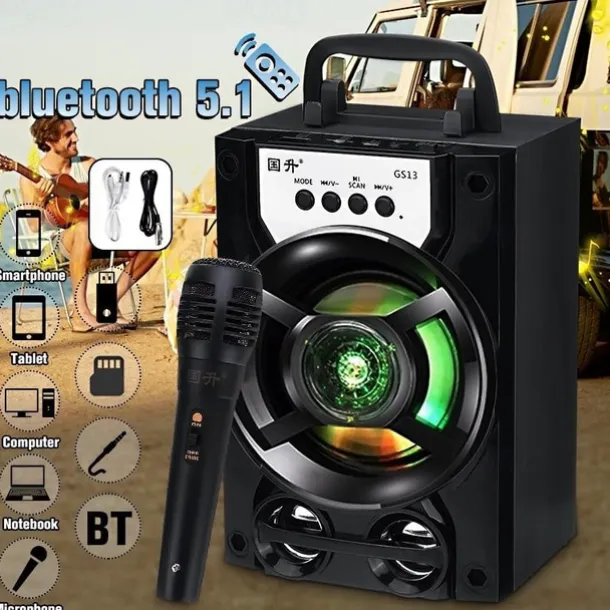 Bluetooth 5.1v Portable PA Speaker With/without Microphone Color Changing LED Light Rechargeable Karaoke Machine Supports TF Card/USB FM , Perfect for Party