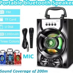 Bluetooth 5.1v Portable PA Speaker With/without Microphone Color Changing LED Light Rechargeable Karaoke Machine Supports TF Card/USB FM , Perfect for Party