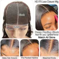 Bob Wig Human Hair Pre Cut Lace Undetectable Real 5x5 HD Lace Closure Wig Blunt Cut Bob Wig 180 Density Wig Human Hair Pre Plucked Bleached Knots