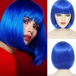 Bob Wig With Bangs Short White Bob Wigs For Women Straight Bob Bangs Wig 10 Inch Heat Resistant Synthetic Hair Natural Looking For Daily Party Use Halloween Wigs