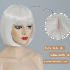 Bob Wig With Bangs Short White Bob Wigs For Women Straight Bob Bangs Wig 10 Inch Heat Resistant Synthetic Hair Natural Looking For Daily Party Use Halloween Wigs