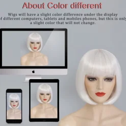 Bob Wig With Bangs Short White Bob Wigs For Women Straight Bob Bangs Wig 10 Inch Heat Resistant Synthetic Hair Natural Looking For Daily Party Use Halloween Wigs