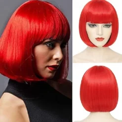 Bob Wig With Bangs Short White Bob Wigs For Women Straight Bob Bangs Wig 10 Inch Heat Resistant Synthetic Hair Natural Looking For Daily Party Use Halloween Wigs