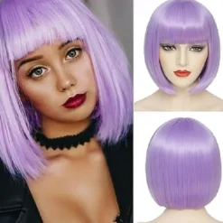 Bob Wig With Bangs Short White Bob Wigs For Women Straight Bob Bangs Wig 10 Inch Heat Resistant Synthetic Hair Natural Looking For Daily Party Use Halloween Wigs