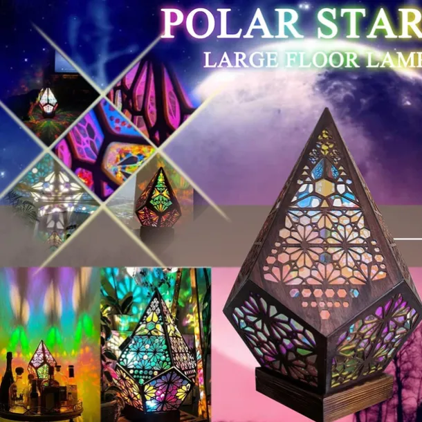 Bohemian Geometric Hollow Floor Lamp, USB Charging Retro LED Lamp with Colorful 3D Projection for Home Decor, Weddings and Parties