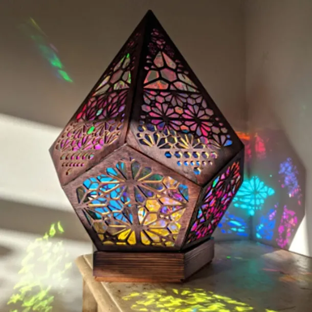 Bohemian Geometric Hollow Floor Lamp, USB Charging Retro LED Lamp with Colorful 3D Projection for Home Decor, Weddings and Parties