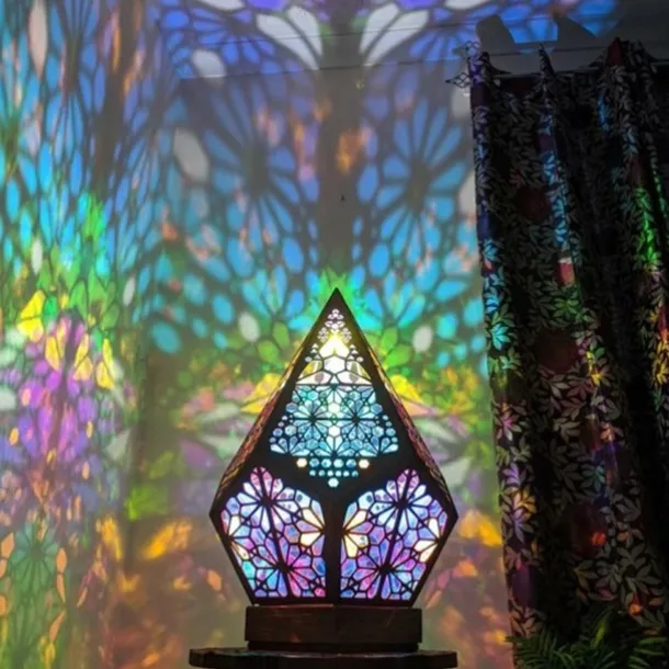 Bohemian Geometric Hollow Floor Lamp, USB Charging Retro LED Lamp with Colorful 3D Projection for Home Decor, Weddings and Parties