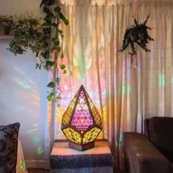 Bohemian Geometric Hollow Floor Lamp, USB Charging Retro LED Lamp with Colorful 3D Projection for Home Decor, Weddings and Parties