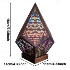 Bohemian Geometric Hollow Floor Lamp, USB Charging Retro LED Lamp with Colorful 3D Projection for Home Decor, Weddings and Parties
