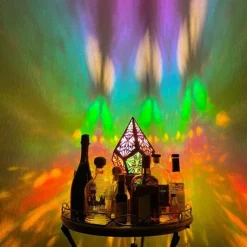 Bohemian Geometric Hollow Floor Lamp, USB Charging Retro LED Lamp with Colorful 3D Projection for Home Decor, Weddings and Parties