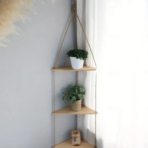 Bohemian Wall Hanging Decorative Shelf - Wooden Beads, Cotton Rope & Plants Candle Storage Rack for Home Decor