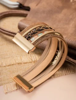 Boho Beaded Multilayer Leather Bracelet – Women's Trendy Wrap Bracelet with Magnetic Clasp for Casual and Bohemian Styles