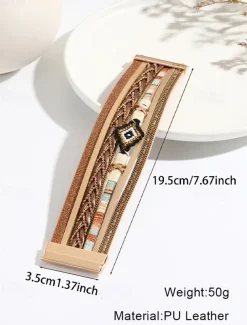Boho Beaded Multilayer Leather Bracelet – Women's Trendy Wrap Bracelet with Magnetic Clasp for Casual and Bohemian Styles