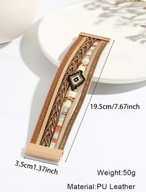 Boho Beaded Multilayer Leather Bracelet – Women's Trendy Wrap Bracelet with Magnetic Clasp for Casual and Bohemian Styles