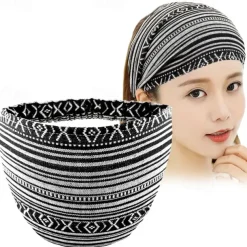 Boho Headbands for Women Girls Wide Hippie Hair Accessories Colorful Stripe Head Bands for Women's Hair Fashion Hairbands Turban Headwraps Non Slip