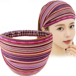 Boho Headbands for Women Girls Wide Hippie Hair Accessories Colorful Stripe Head Bands for Women's Hair Fashion Hairbands Turban Headwraps Non Slip