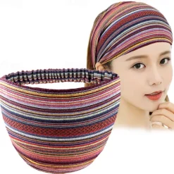 Boho Headbands for Women Girls Wide Hippie Hair Accessories Colorful Stripe Head Bands for Women's Hair Fashion Hairbands Turban Headwraps Non Slip