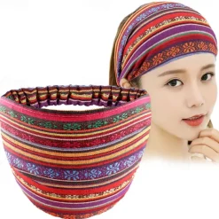 Boho Headbands for Women Girls Wide Hippie Hair Accessories Colorful Stripe Head Bands for Women's Hair Fashion Hairbands Turban Headwraps Non Slip
