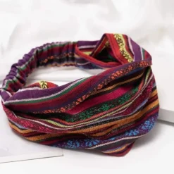 Boho Headbands for Women Girls Wide Hippie Hair Accessories Colorful Stripe Head Bands for Women's Hair Fashion Hairbands Turban Headwraps Non Slip