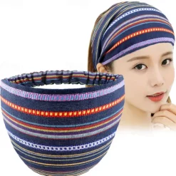 Boho Headbands for Women Girls Wide Hippie Hair Accessories Colorful Stripe Head Bands for Women's Hair Fashion Hairbands Turban Headwraps Non Slip