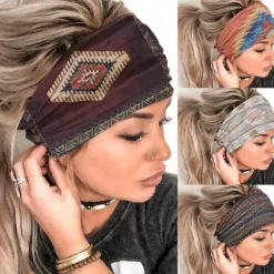Boho Headbands Women Wide Head Bands Turban Elastic Nonslip Hairbands Workout Yoga Hair Scarfs Running Sweatband African Bohemian Head Wraps Fashion Hair Accessories for Women (D-Bohemian)