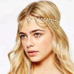 Boho Pearl Hair Chain Gold Tassel Headpiece Gypsy Festival Wedding Hair Accessories for Women